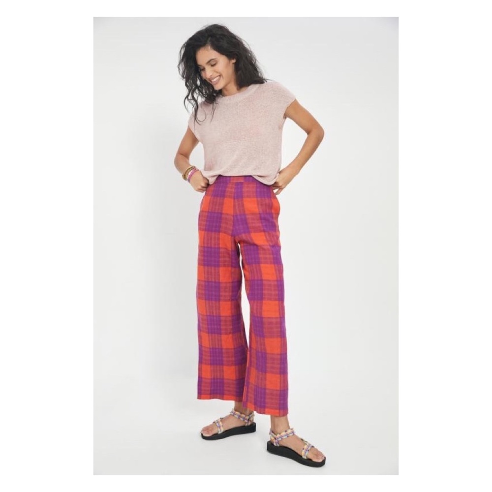 Eva Franco Orange and Purple Wide Leg Plaid Pants